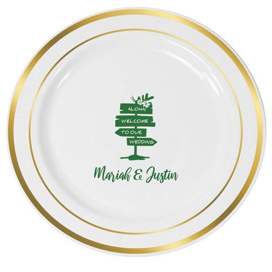 Aloha Welcome To Our Wedding Premium Banded Plastic Plates